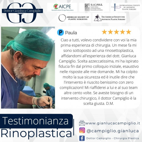 Recensione positiva Dott. Gianluca Campiglio rinosettoplastica